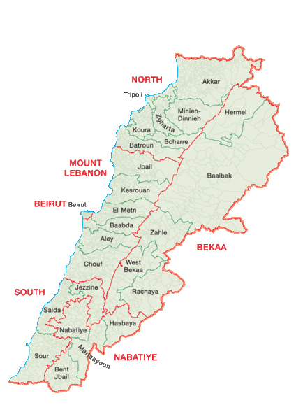 Governatorati e distretti del Libano.